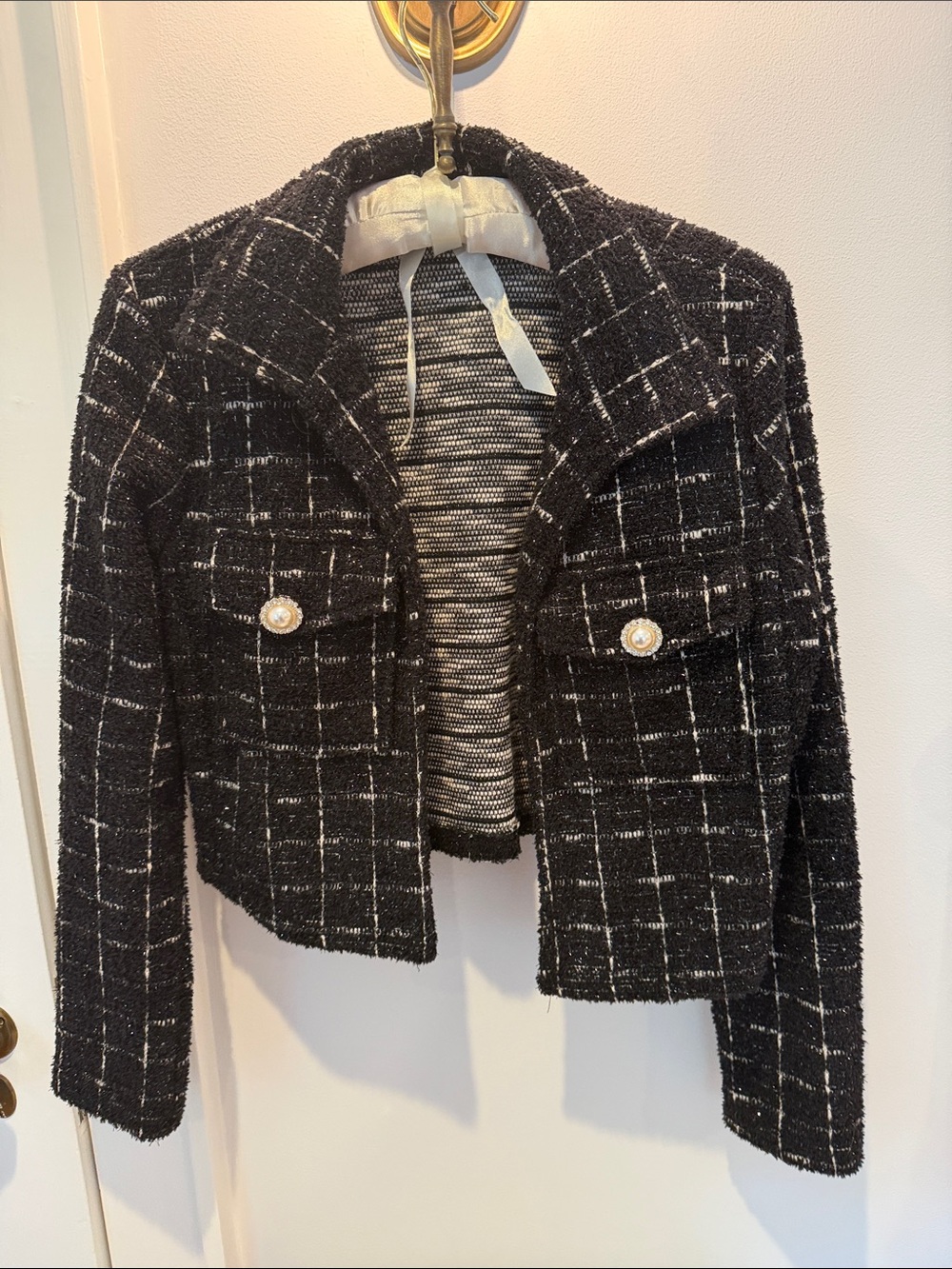 Black Tweed Plaid Cropped Jacket